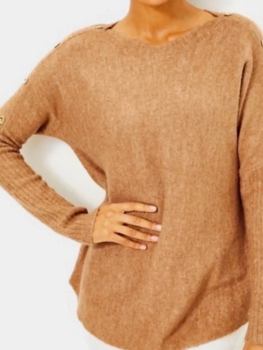 EUC Lilly Pulitzer Arna Heathered Rattan Gold Button Sweater XL